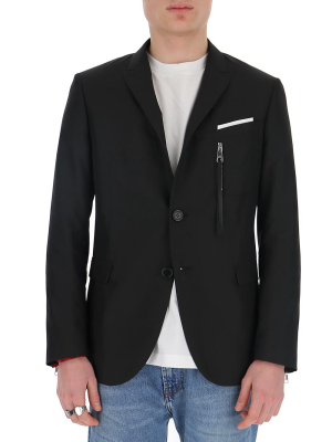 Neil Barrett Zip Embellished Single-breasted Blazer