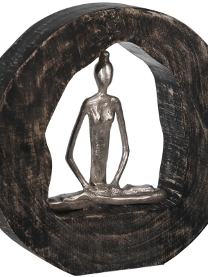 Aluminum Yoga Lady In Circle Log, Silver