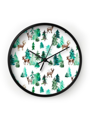 Ninola Design Deer Forest Watercolor Round Clock By Deny Designs.