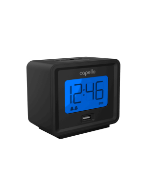 Compact Digital Alarm Clock With Usb Charger Black - Capello