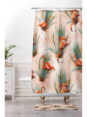 Marta Barragan Camarasa Flamingos With Cactus Shower Curtain Pink - Deny Designs