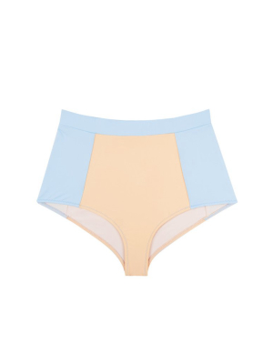 Athena Color Block High Waist Bikini Bottom - Peach Orange/sky Blue