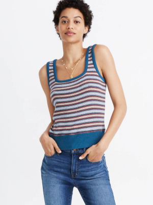 Striped Textural Square-neck Tank Top