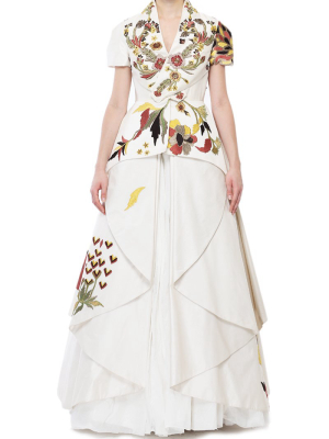 Overlap Paneled Embroidered Gown