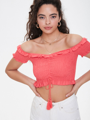 Smocked Off-the-shoulder Crop Top