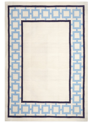 Navy/light Blue Nixon Border Reversible Peruvian Flat Weave Rug