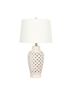 Ceramic Table Lamp With Lattice Design - White (26")