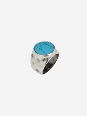 Sterling Silver Hammered Signet Ring With Turquoise Stone