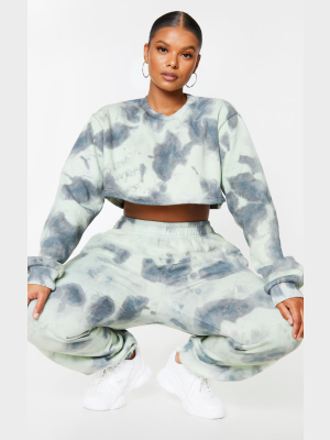 Plus Sage Green Tie Dye Extreme Cropped Sweater