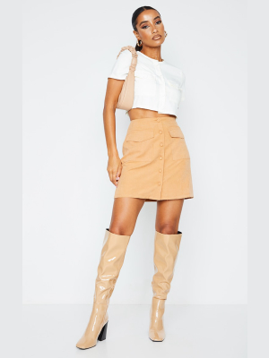 Taupe Peach Skin Button Detail Mini Skirt