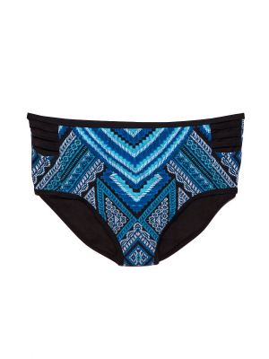 Gloria High Waisted Bikini Bottom (curves) - Blue Aztec Print
