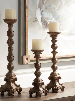 Kensington Hill Exotic Carved Pillar Candle Holders - Set Of 3