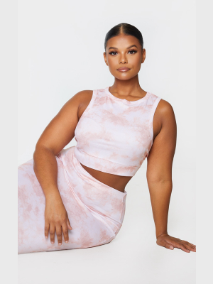 Plus Peach Tie Dye Rib Racer Neck Crop Top