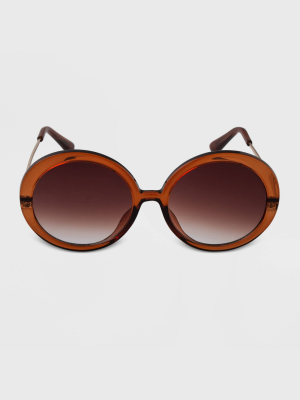 Women's Round Metal Oversized Sunglasses - A New Day™ Brown