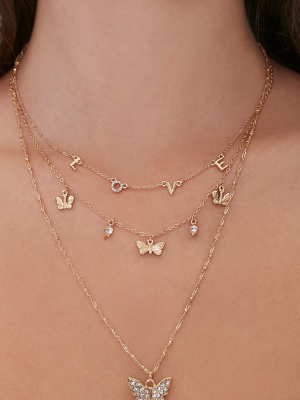 Butterfly & Love Charm Layered Necklace