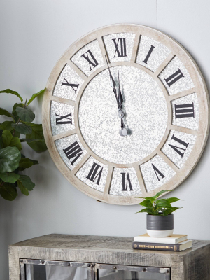 37' X 37" Large Round Whitewashed Wood And Metal Wall Clock - Olivia & May