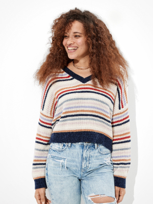 Ae Chenille Cropped V-neck Sweater