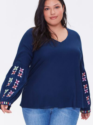 Plus Size Embroidered Peasant Top