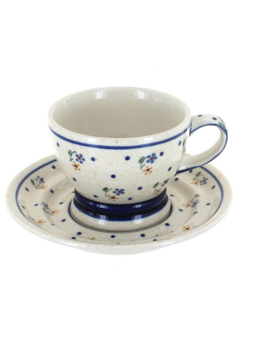 Blue Rose Polish Pottery Country Meadow Pedestal Cup & Saucer