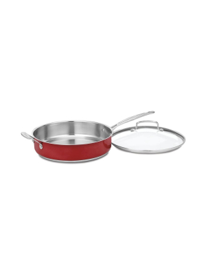 Cuisinart Cs33-30hmr 5 Quart Stainless Steel Stovetop And Oven Cookware Saute Pan Cooking Pot With Helper Handle And Lid, Red