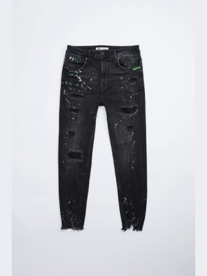 Splattered Ripped Skinny Jeans