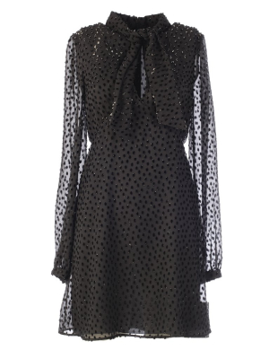 Saint Laurent Embellished Sheer Sleeves Mini Dress