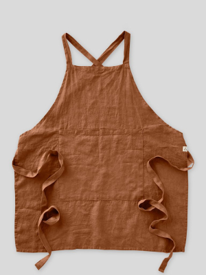 100% Linen Apron In Toffee