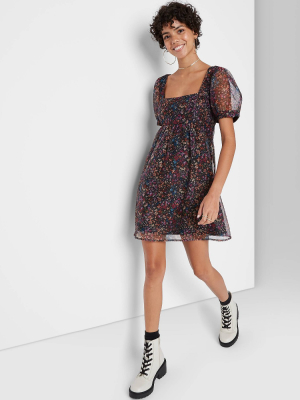 Women's Floral Print Short Sleeve Organza Muse Dress - Wild Fable™