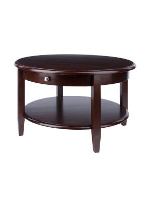 Concord Round Coffee Table With Drawer And Shelf - Antique Walnut - Winsome