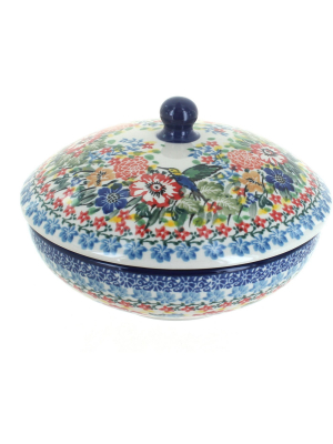 Blue Rose Polish Pottery Hummingbird Covered Bowl