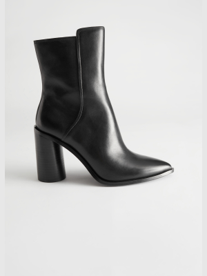 Asymmetric Shaft Leather Ankle Boots