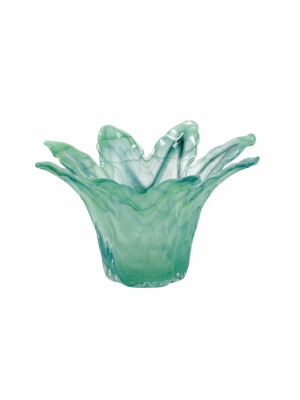 Vietri Onda Glass Small Leaf Centerpiece - Green