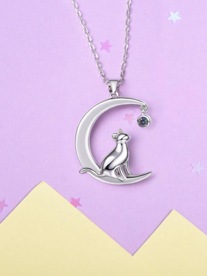 Cat Moon - Necklace (925 Sterling Silver)