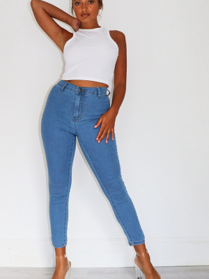 Petite Mid Blue Wash Disco Fit Skinny Jeans