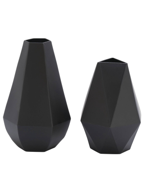 Set Of 2 Metal Geometric Vases Black - Olivia & May