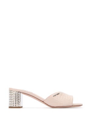 Miu Miu Embellished Heel Embossed Mules