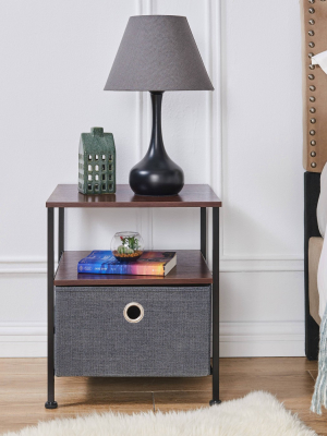 Modern Nightstand End/side Table With Shelf And Fabric Storage Drawer Gray - Danya B.