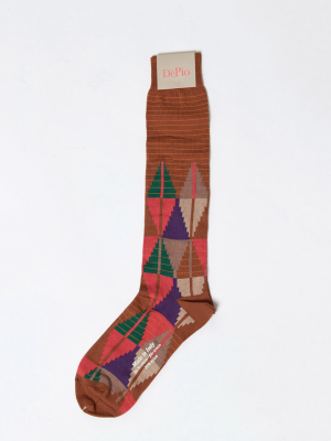 Men's Geometric Print Socks, Rust