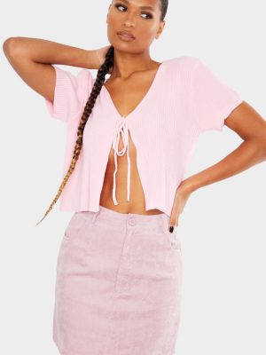 Pink Cord Pocket Detail Mini Skirt