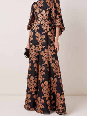Floral Fil Coupé Silk Organza Gown