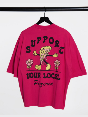 Asos Design Oversized T-shirt With Pizza Print In Dark Pink