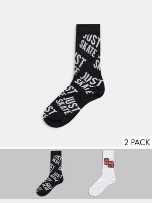 Asos Design Sport Socks With Skateboarding Slogans 2 Pack