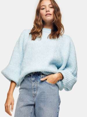 Blue Statement Sleeve Knitted Sweater