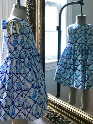 Bow Back Dress In Aldrich & Madame De Bleu Print: Little Goodall + Willa Heart Collection