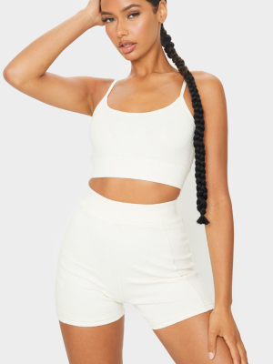 Cream Wide Rib Strappy Crop Top