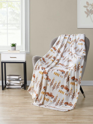 Kate Aurora Autumn Living Harvest Delivery Pick Up Trucks Ultra Soft & Plush Oversized Throw Blanket Covers