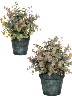 Sullivans Artificial Set Of 2 Eucalyptus Arrangements 12"h & 10"h Brown