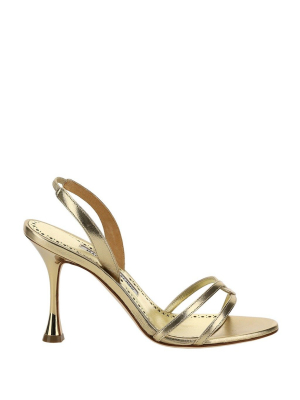 Manolo Blahnik Racita Metallic Strapped Sandals