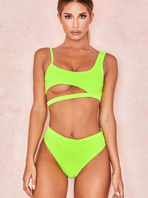 Solid Sexy Cutout Crop Bikini Swimsuit - Two Piece Set