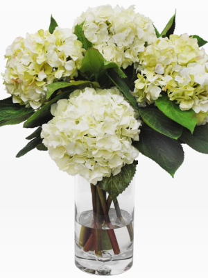 Faux Hydrangea In Vase - White